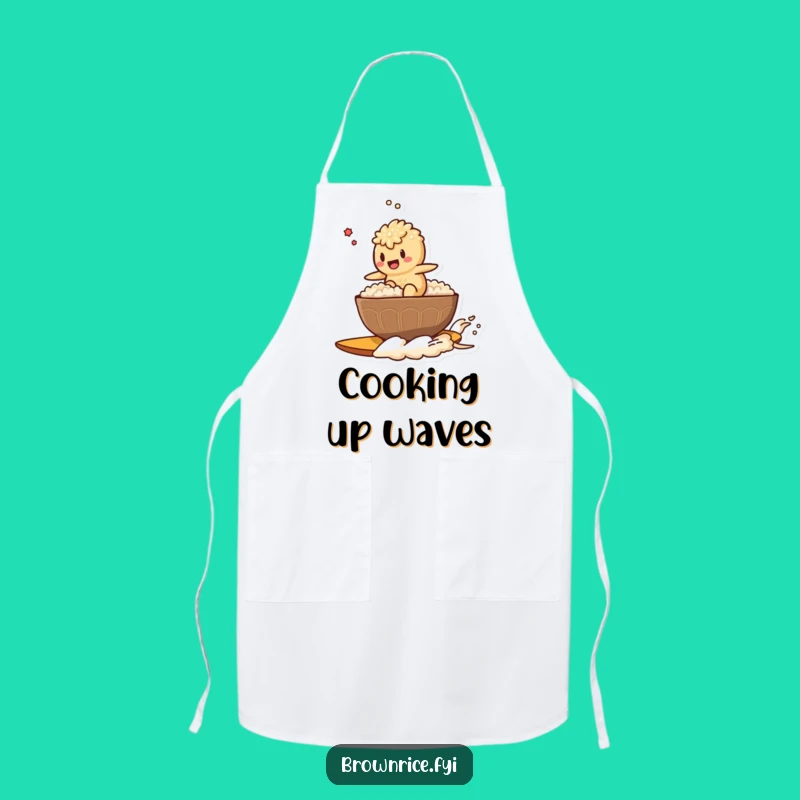 Funny Rice Surfer Brown Rice Character Apron: Cook with Comedy and Culinary Waves!
