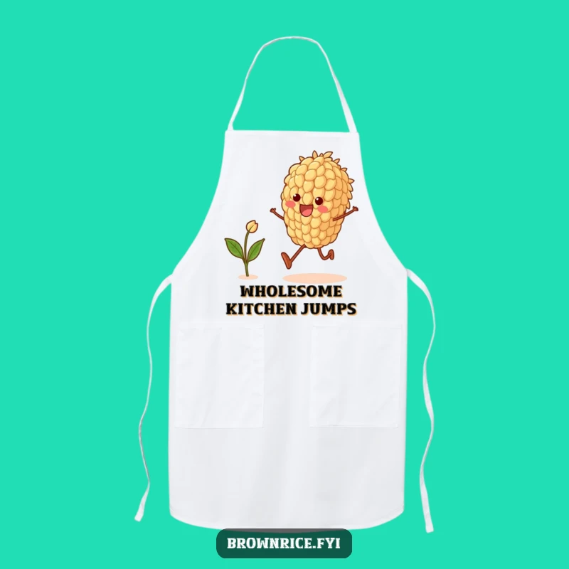 Funny Brown Rice Grain Skipping Apron: Joyful Chef Character, Perfect Funny Gift
