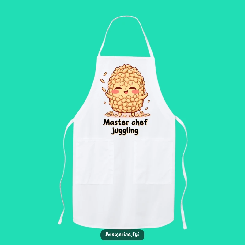 Funny Brown Rice Juggling Apron: Winking Chef Character, Perfect Kitchen Fun Gift