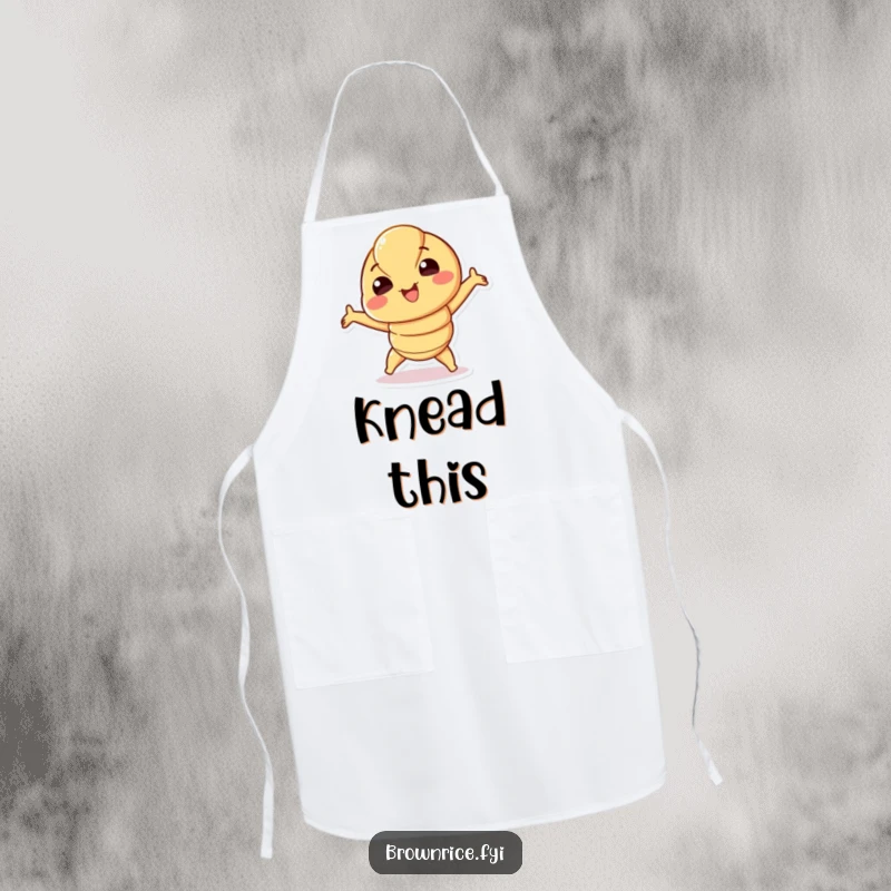 Funny Croissant Apron featuring a smiling croissant character playfully stretching, perfect for bakers and kitchen fun. A delightful funny gift.