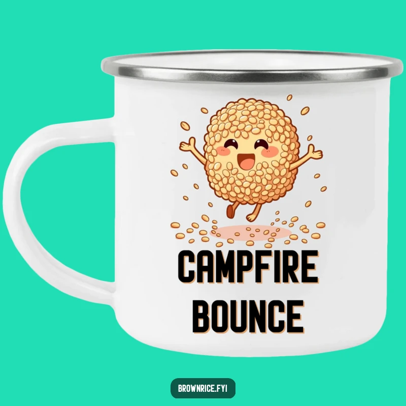 Funny Bouncing Brown Rice Camping Mug: Adventure vibes, perfect funny gift!