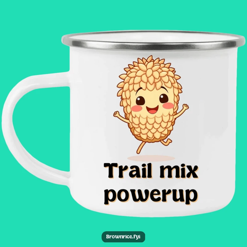 Funny Brown Rice Hop Camping Mug: Adventure Fuel with a Cheerful Grain!