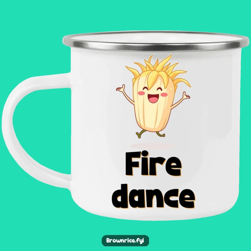 Funny Dancing Rice Stalk Camping Mug: Adventure Fuel with Fun Character