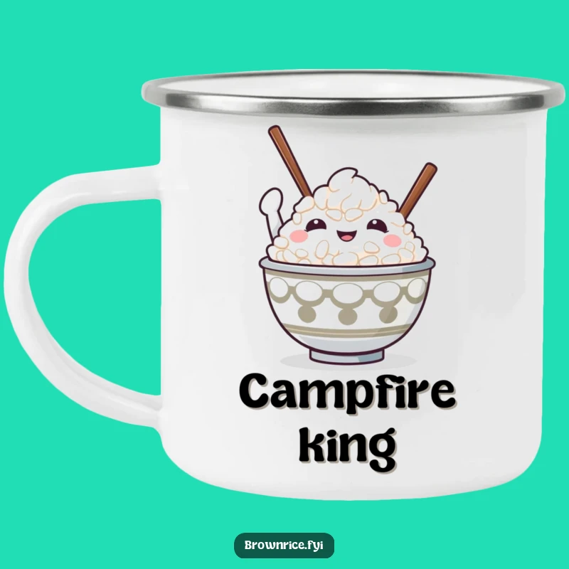 Funny Victory Rice Bowl Camping Mug: Celebrate Outdoors with Character