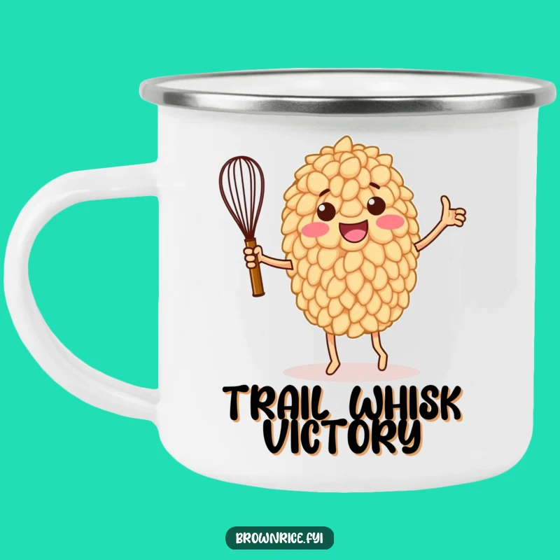 Funny Rice Grain Victory Dance Camping Mug: Trail Fuel for Foodies
