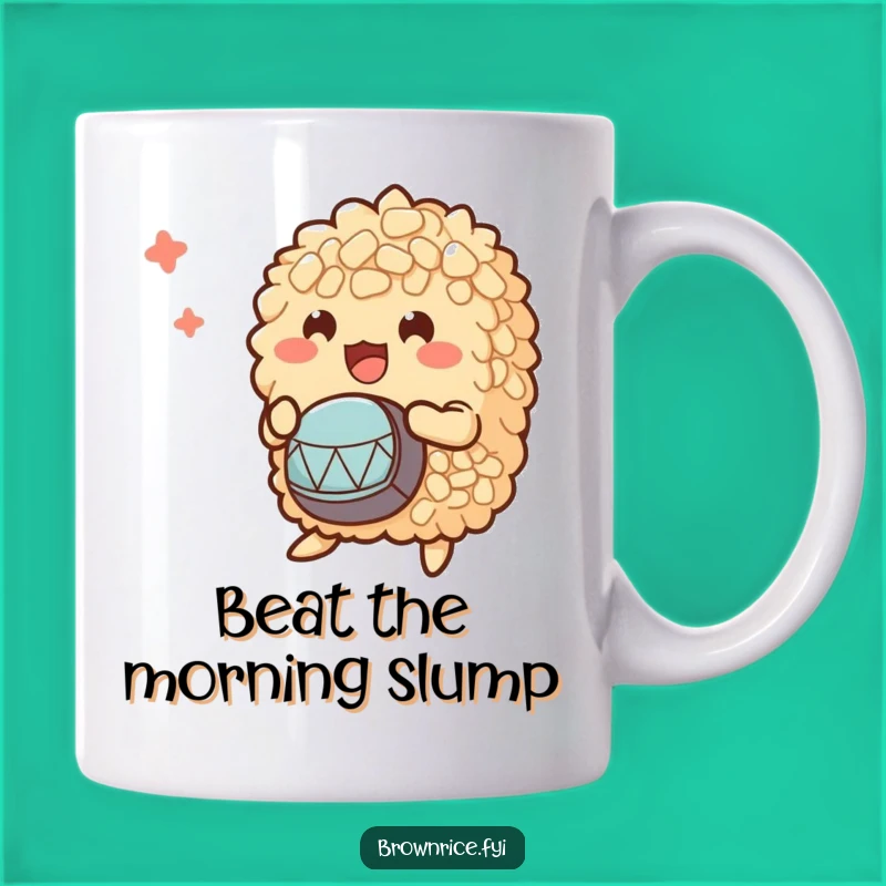 Funny Brown Rice Drumming Bunch Mug: Energetic Grains Making Music