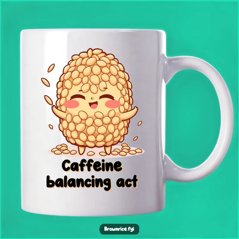 Funny Brown Rice Juggling Mug: Winking Character, Skillful Grains, Perfect Gift