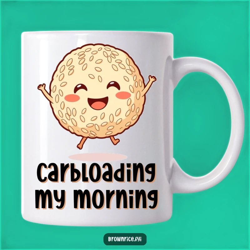 Funny Smiling Brown Rice Ball Jumping Mug - Adorable Cartoon Gift for Rice Lovers
