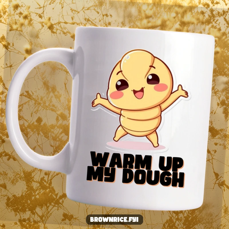 Funny Croissant Mug featuring a smiling croissant character in a playful stretch, ready to greet the day. An ideal funny gift.