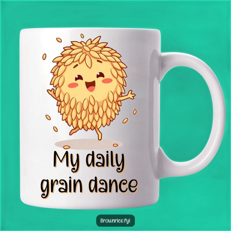 Funny Joyful Brown Rice Cluster Mug: Bouncing Grains for a Happy Morning Gift