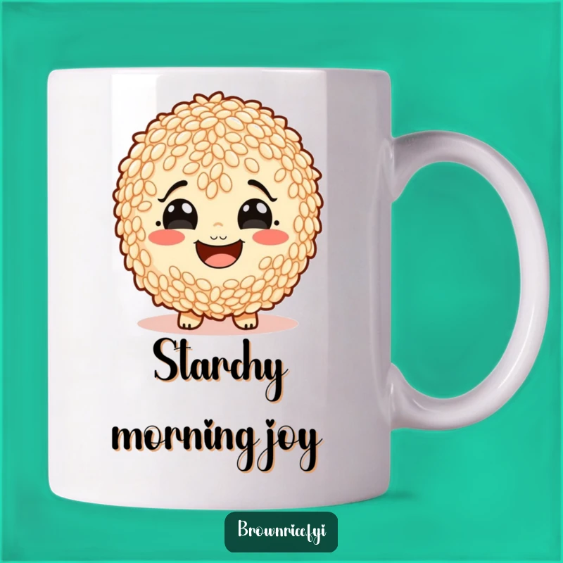 Funny Starchy Smile Brown Rice Mug: Joyful Grain Character Gift