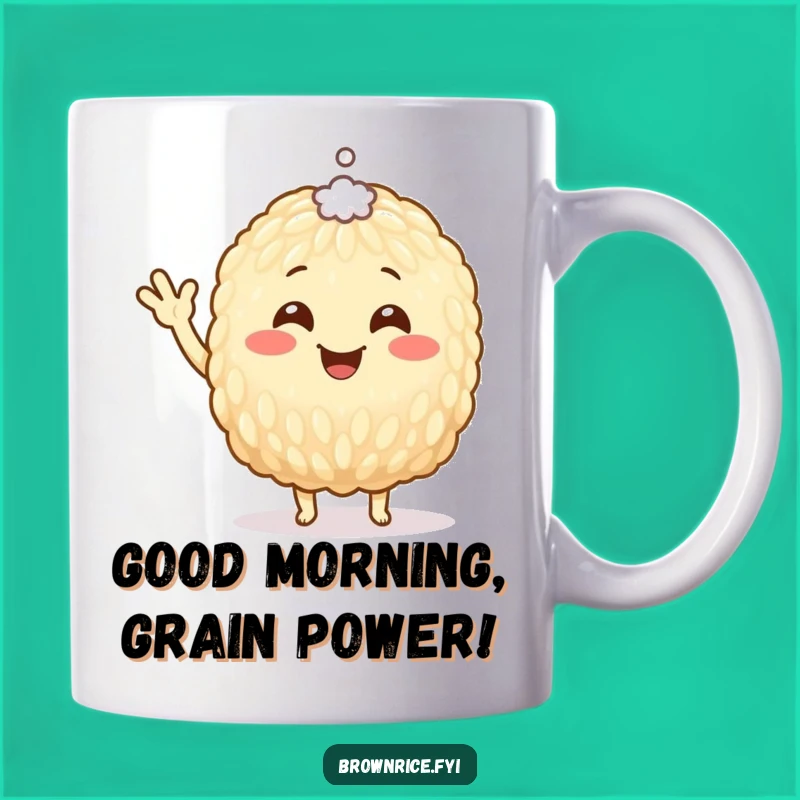 Funny Smiling Brown Rice Grain Mug: A Whimsical Grainy Gift for Rice Lovers