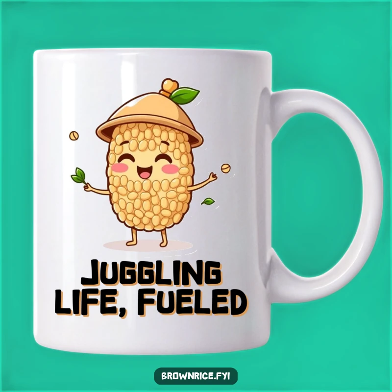 Funny Brown Rice Juggling Hat Mug: Happy Grain's Sprout Show