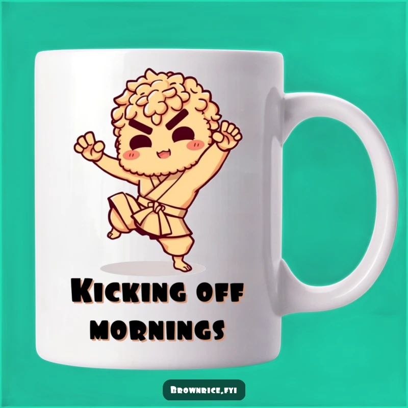 Funny Martial Arts Brown Rice Character Mug: A Hilarious Gift for Action Lovers!