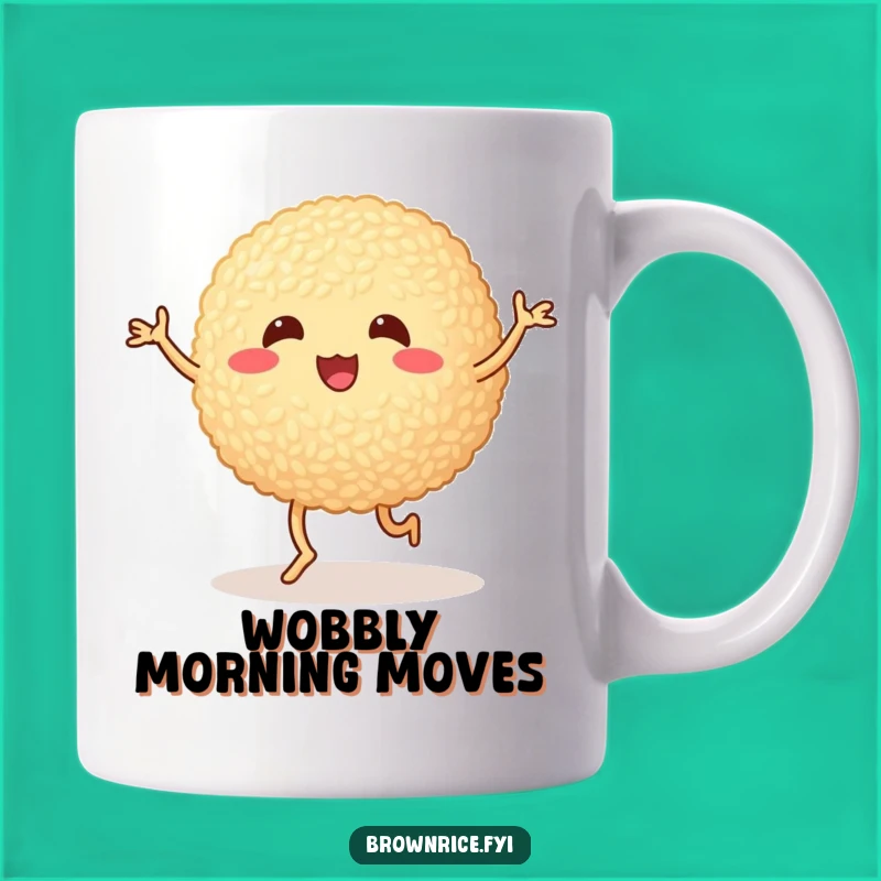 Funny Silly Brown Rice Ball Dancing Mug - Wobbly Legs Cartoon Gift