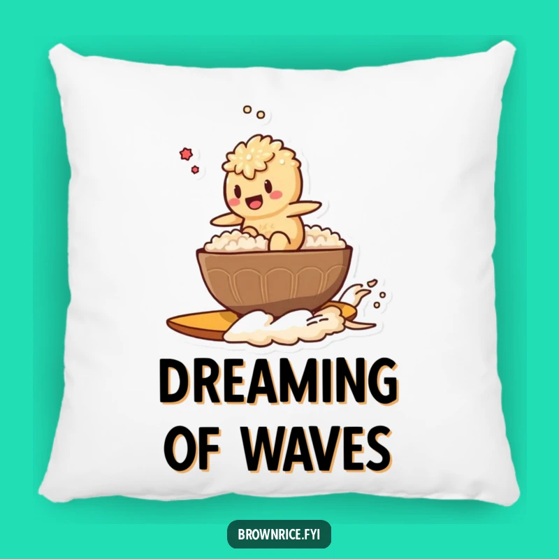 Funny Rice Surfer Brown Rice Character Pillow: Cozy Comfort with a Hilarious Ride!