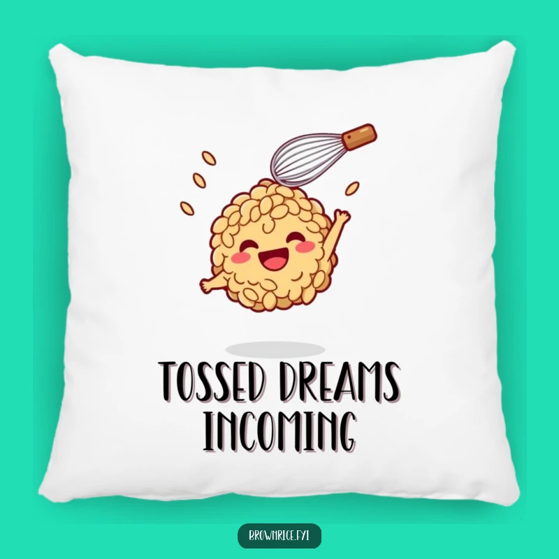 Funny Brown Rice Whisk Toss Pillow: Adorable comfort, the best funny gift!