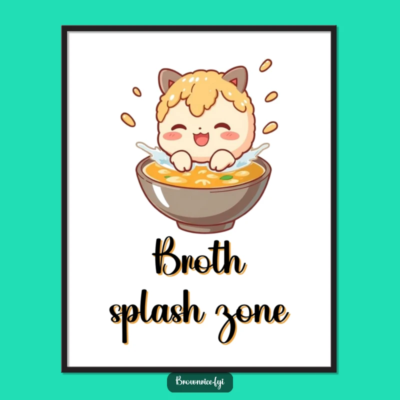 Funny Brown Rice Broth Splash Digital Art: Playful Grain Character Print Gift
