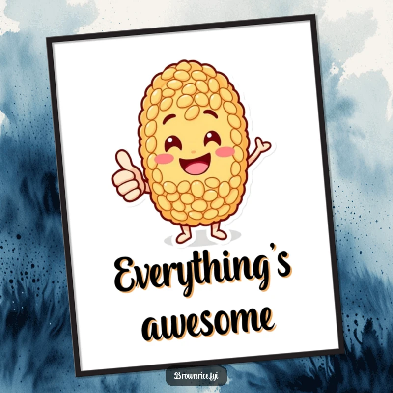 Funny jolly brown rice grain character giving a thumbs-up, depicted in vibrant and positive digital art.