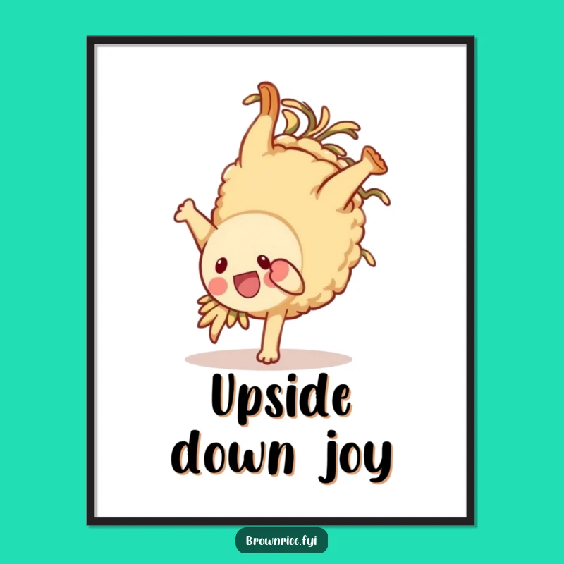Funny Brown Rice Somersault Digital Art: Cheerful Character Print, Instant Joyful Gift