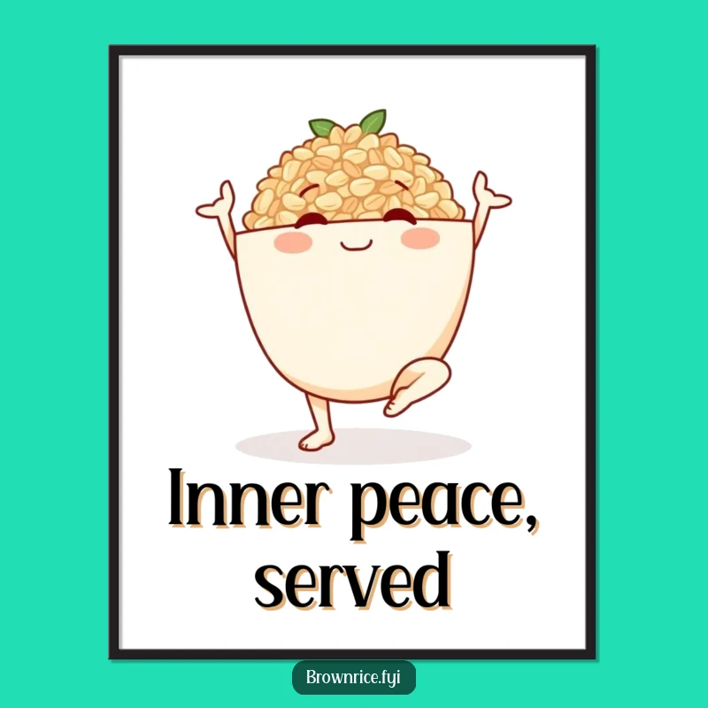 Funny Brown Rice Yoga Bowl Digital Print: Zen Character Art Download