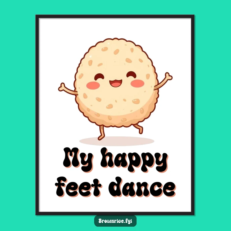 Funny Dancing Brown Rice Ball Digital Art, Instant Kawaii Decor for a Silly Gift