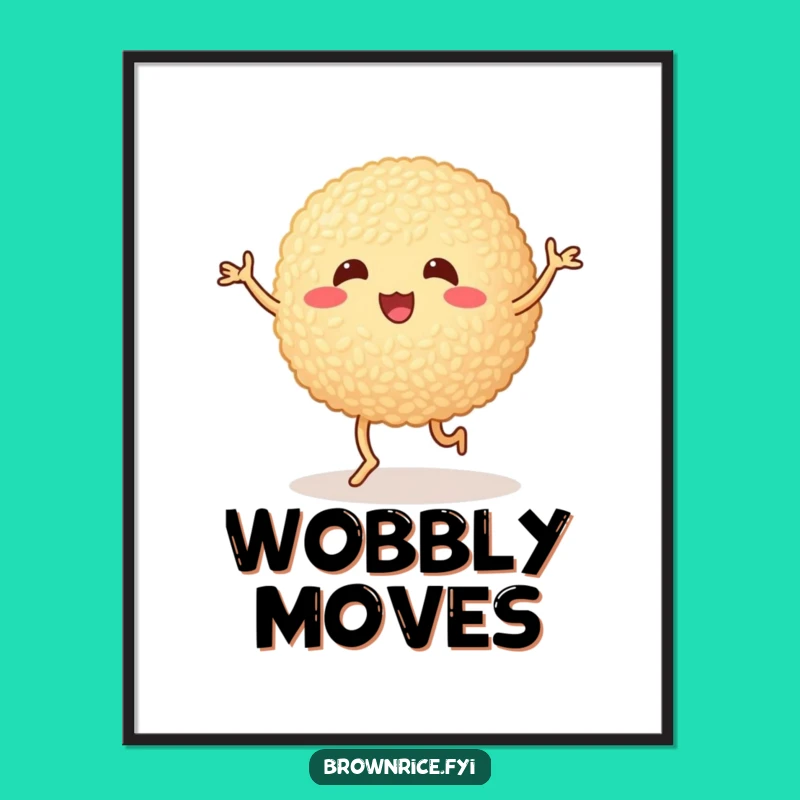 Funny Printable Brown Rice Ball Art - Instant Cartoon Dancing Download