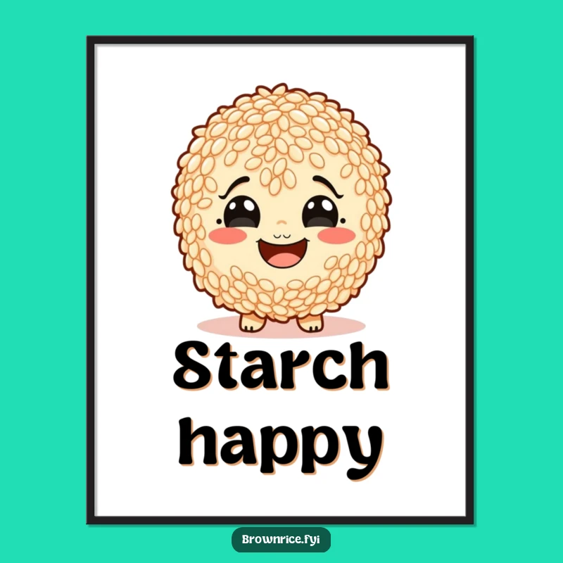 Funny Starchy Smile Brown Rice Digital Art: Joyful Grain Character Print Gift