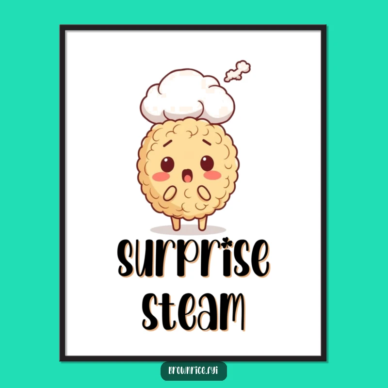 Funny Brown Rice Surprise Digital Art: Steaming Character Print, Instant Shocking Gift
