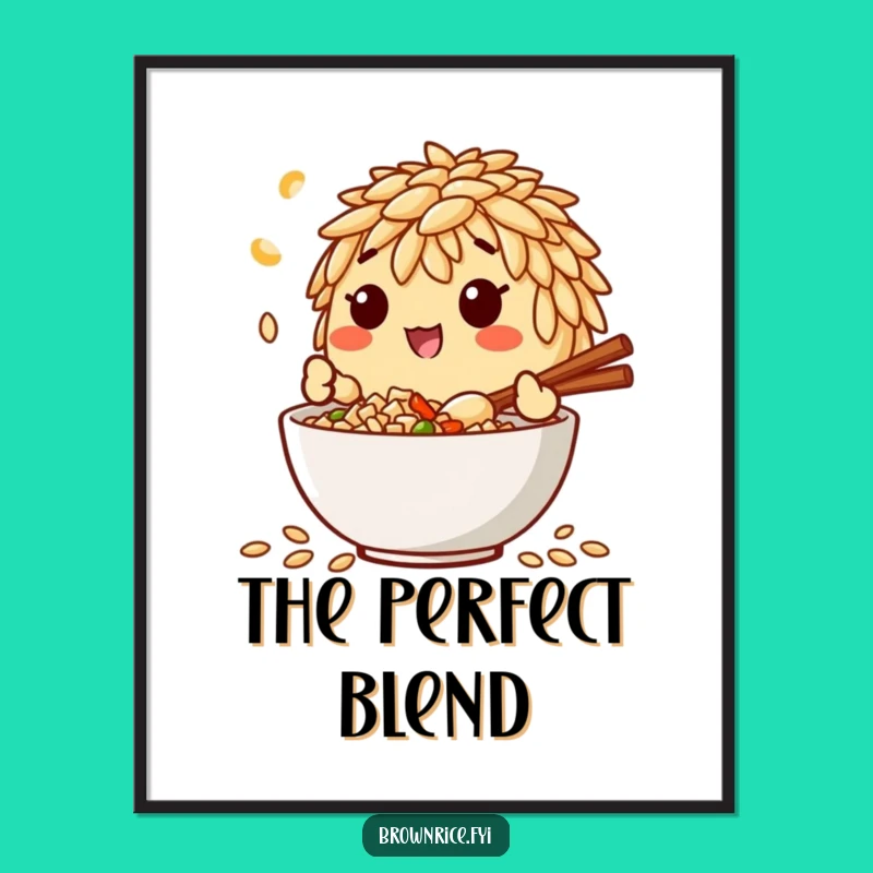 Funny Brown Rice Chef Digital Art: Happy Mixing Character Decor, Perfect Funny Gift