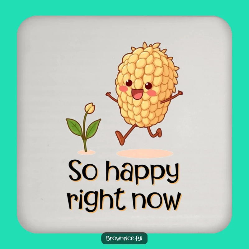 Funny Brown Rice Grain Skipping Coaster: Joyful Character Drink Protector, Unique Funny Gift