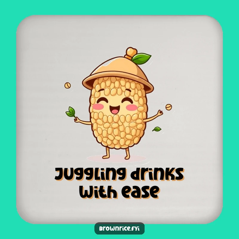 Funny Brown Rice Juggling Hat Coaster: Protect Surfaces with Skill