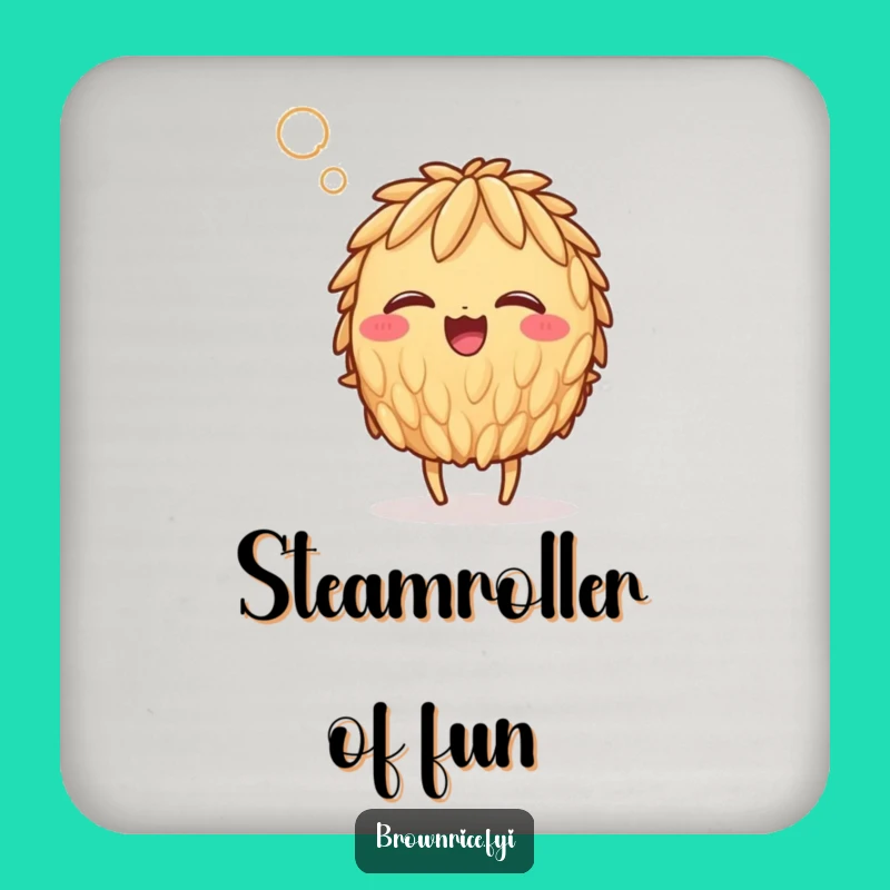 Funny Steaming Rice Grain Coaster: Protect Surfaces with Giggling Humor