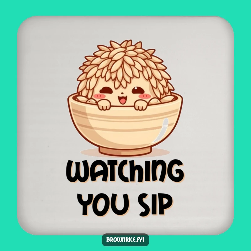 Funny Brown Rice Mischief Drink Coaster: Surfaces Protected with a Peeking Grain!