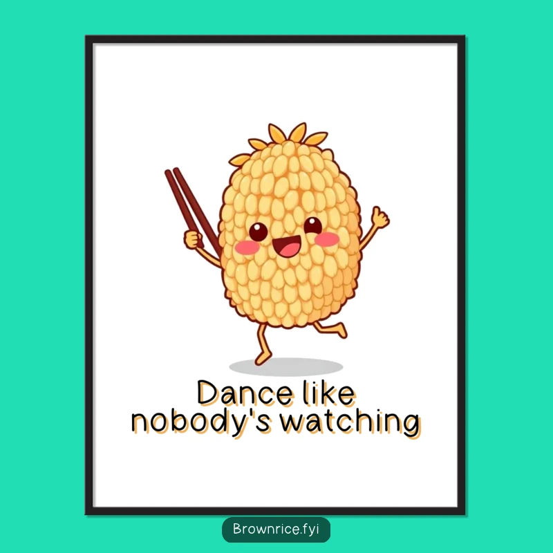Funny Brown Rice Dancing Poster - Joyful Character Art Print