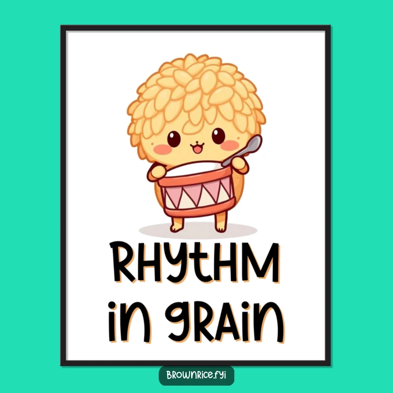 Funny Brown Rice Drummer Poster - Vibrant Musical Grain Character Art Gift