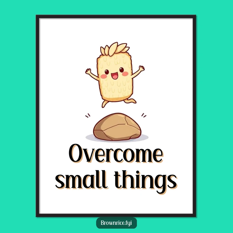 Funny Brown Rice Jumping Pebble Poster: Dynamic Character Art