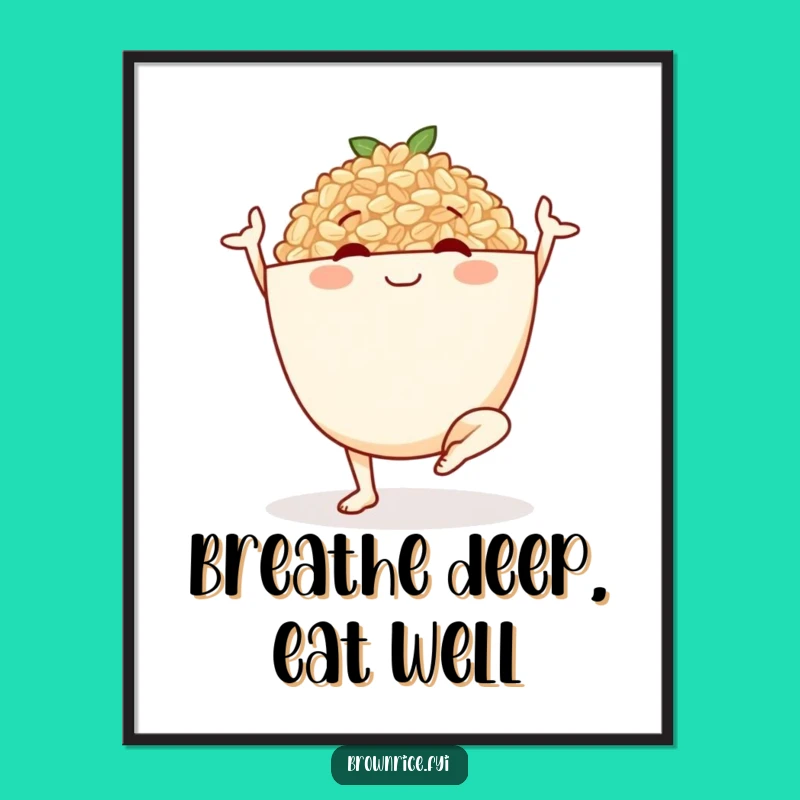 Funny Brown Rice Yoga Bowl Poster: Serene Character's Art