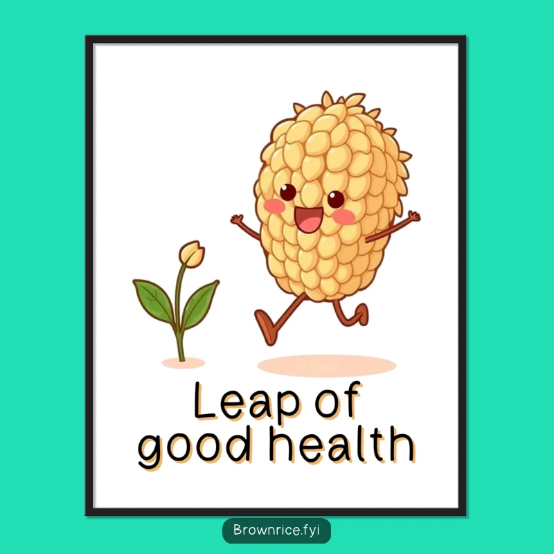 Funny Brown Rice Grain Skipping Poster: Joyful Character Art Print, Great Funny Gift