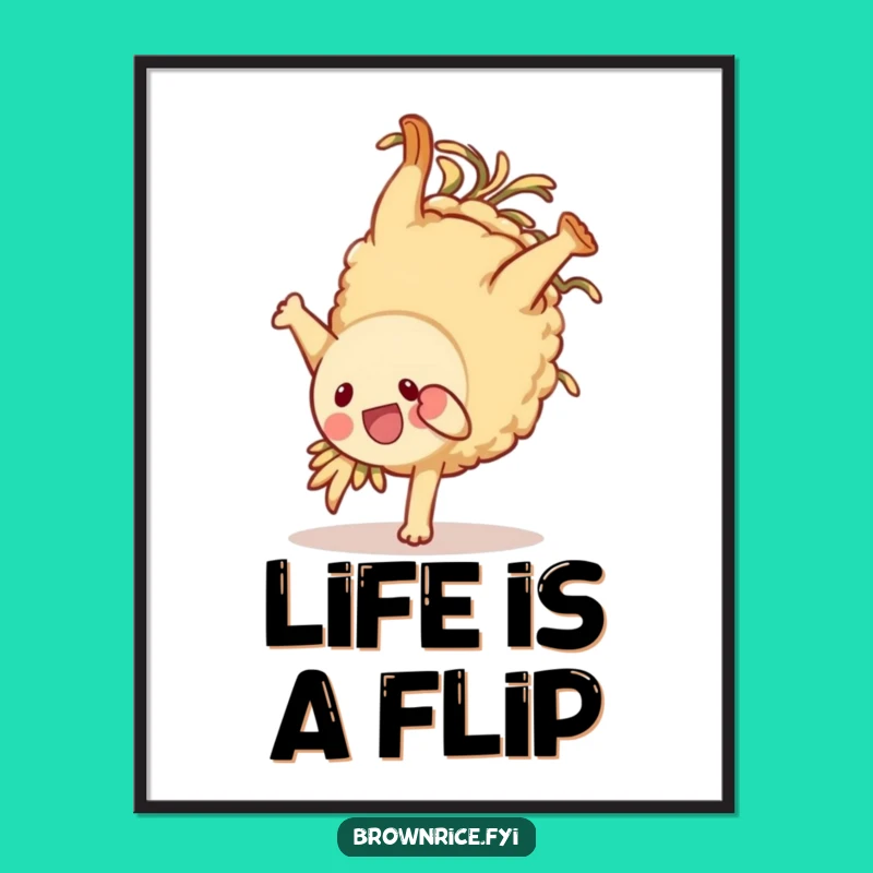 Funny Brown Rice Somersault Poster: Cheerful Character Art, Hilarious Wall Decor Gift