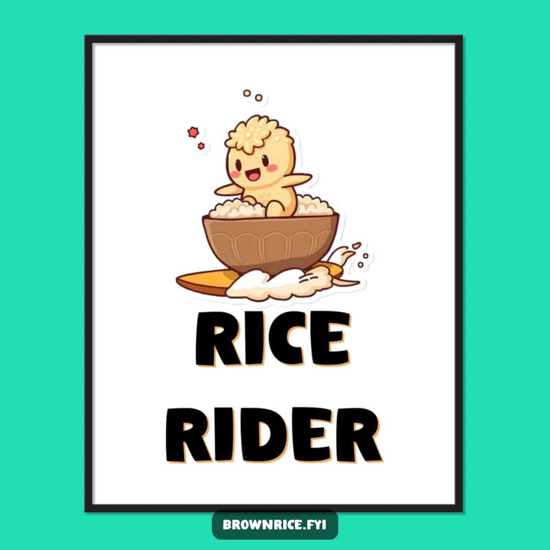Funny Rice Surfer Brown Rice Character Poster: Hilarious Wall Art for Your Kitchen!