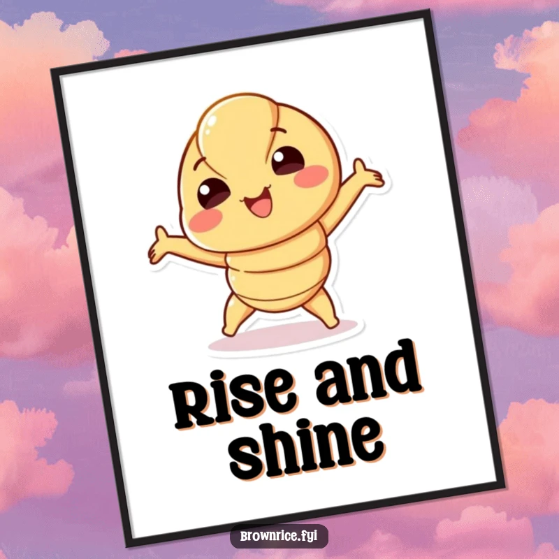 Funny Croissant Poster displaying a smiling croissant character in a delightful, playful stretch. Perfect for kitchen or cafe decor. A great funny gift.