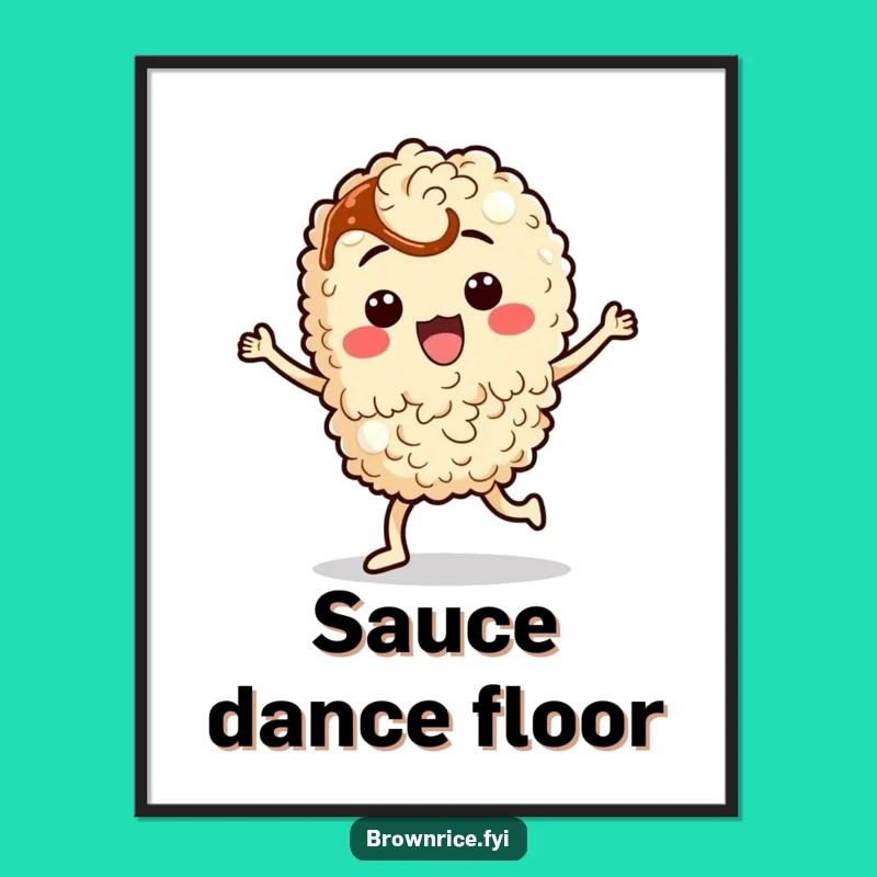 Funny Dancing Rice Poster: Silly Soy Sauce Grain Character Art Gift