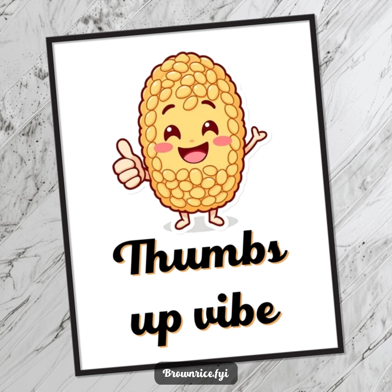 Funny jolly brown rice grain character giving a thumbs-up, depicted as cheerful and positive wall art.