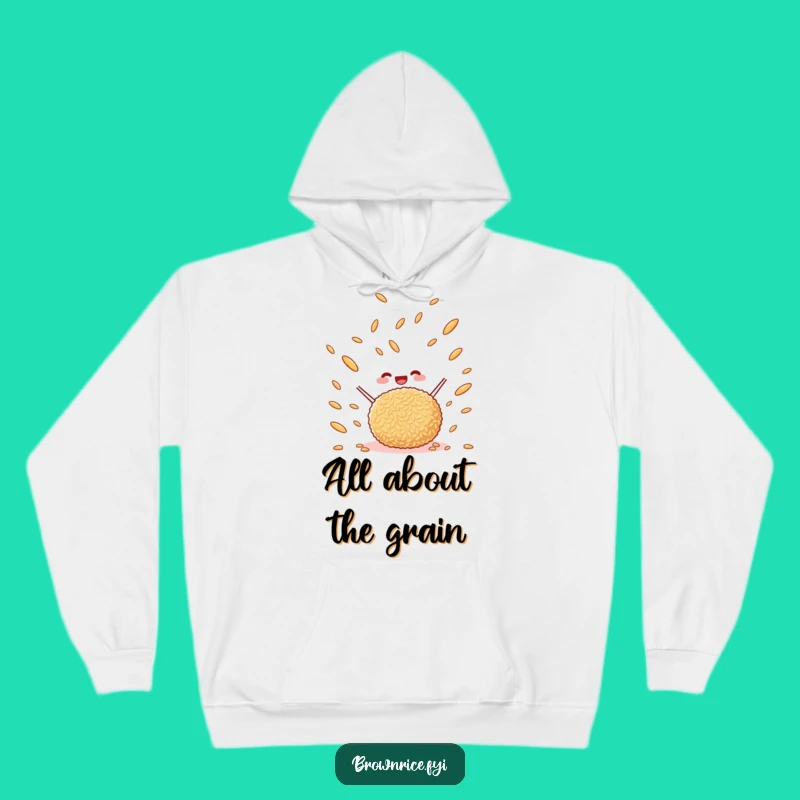 Funny Warm Brown Rice Ball Hoodie - Cozy Cartoon Tossing Grains Sweatshirt