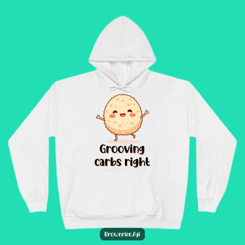 Cozy Funny Brown Rice Ball Dancing Hoodie, Warm and Silly Kawaii Gift for Rice Fans