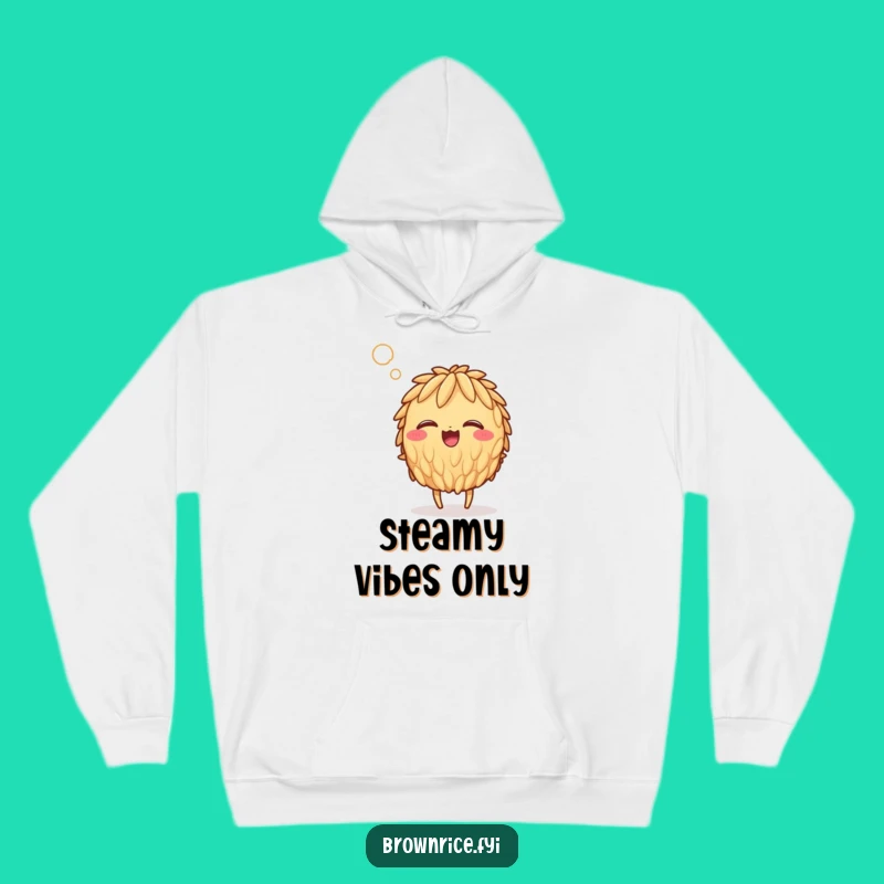 Cozy Funny Rice Grain Hoodie: Giggling Character in a Steamy Adventure