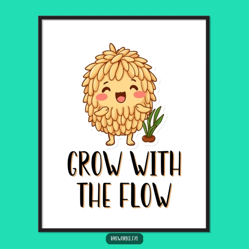 Free Printable Wall Art: Excited Brown Rice Harvest - Humorous Downloadable Decor