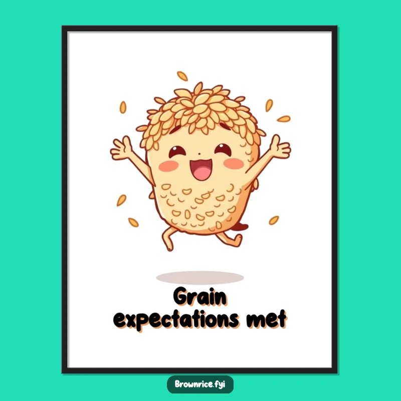 Free Printable Wall Art: Funny Jumping Rice Character, Humorous Downloadable Decor