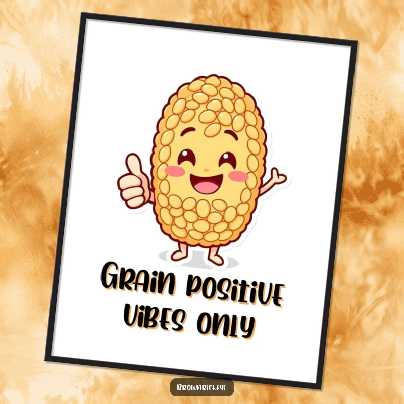 Funny Free Printable Wall Art: A jolly brown rice grain character giving a wholehearted thumbs-up, radiating positivity.